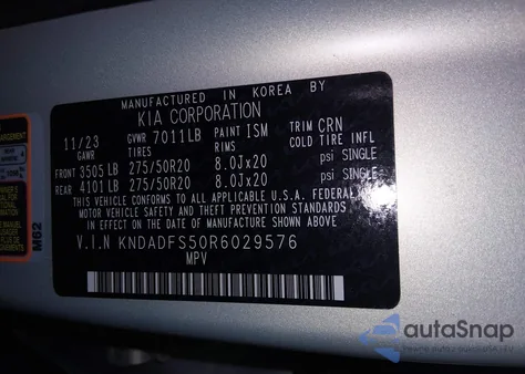 2024 Kia Ev9 Land z USA, uszkodzony, nr VIN KNDADFS50R6029576